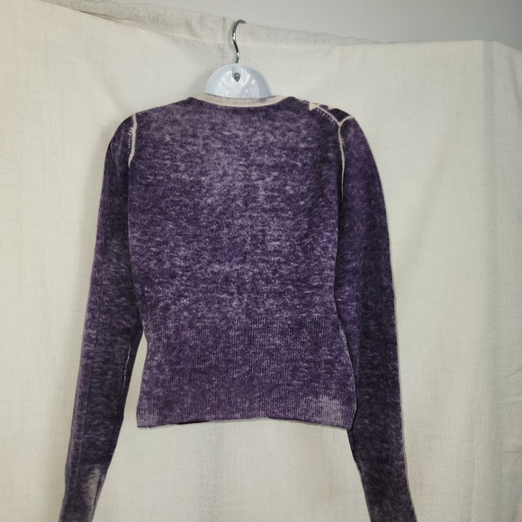 Vintage Lucky Brand Purple Flower Wool Blend Cardigan Sweater Sz Medium - Picture 2 of 3